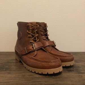 Polo Ralph Lauren Ranger Tan Brown Grain Leather Ranger Boots Buckle - Mens 13D